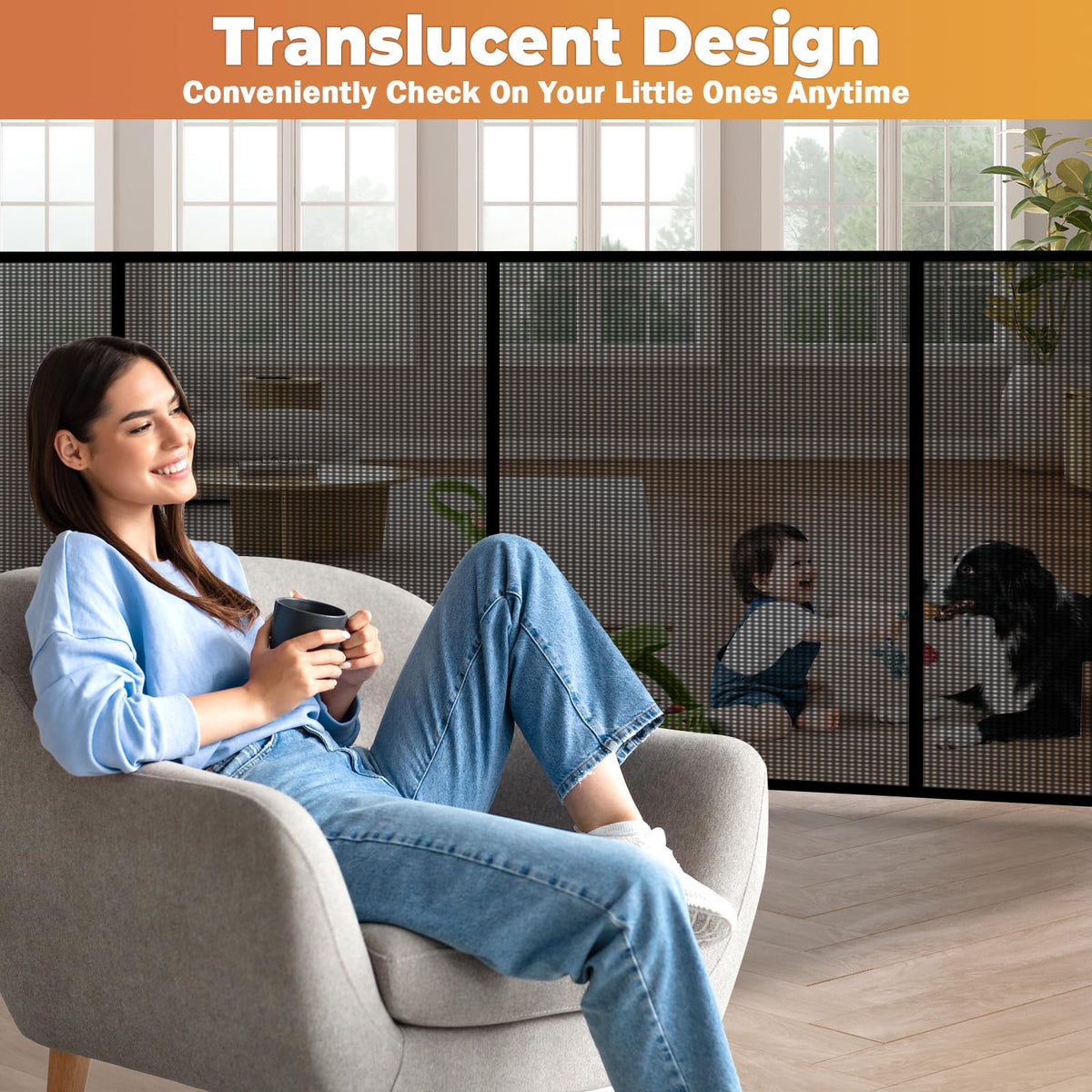236" x 42" Tall Extra-Wide Retractable Indoor Mesh Pet & Child Safety Gate with One-Hand Safety Lock for Wide Openings, Patios & Stairways
