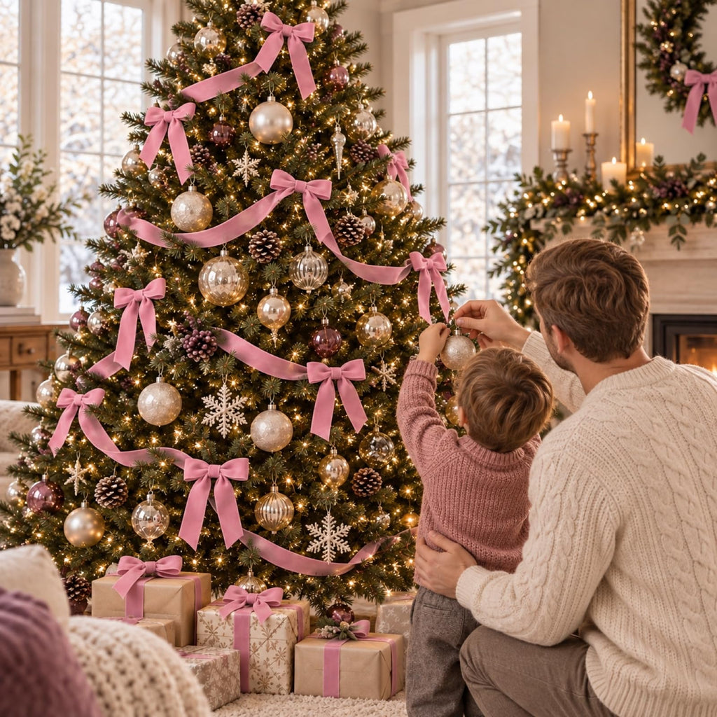 25 Yards Pink Velvet Ribbon for Christmas Tree, 1.5 Inch