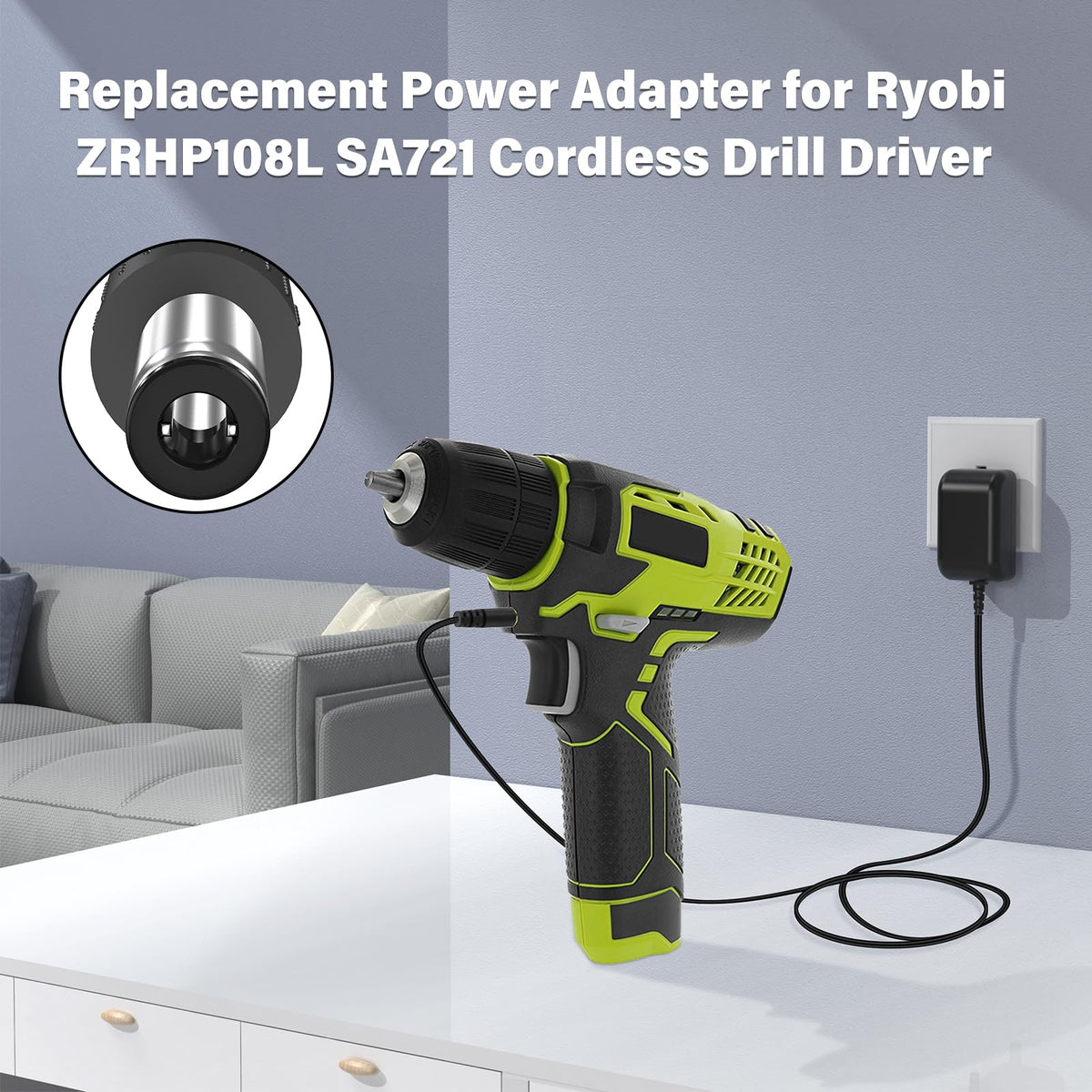 UL 8V Power Cord for Ryobi HP108L Drill Driver ZRHP108L SA721 Charger