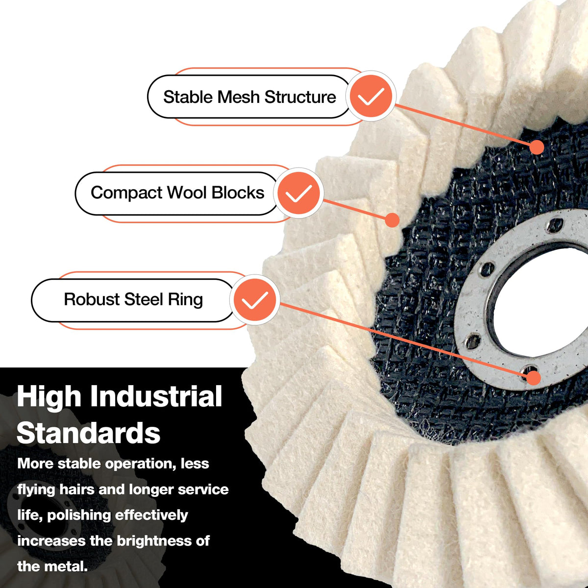 ABRAPRO 4.5" x 7/8" Felt Wool Polishing Disc for Angle Grinder, 5 Pack