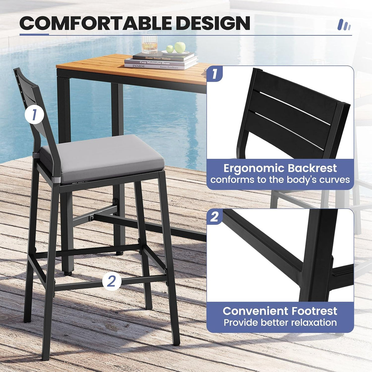 26.8"Outdoor/ Indoor Counter Height Bar Stools Set of 4 with Backrest