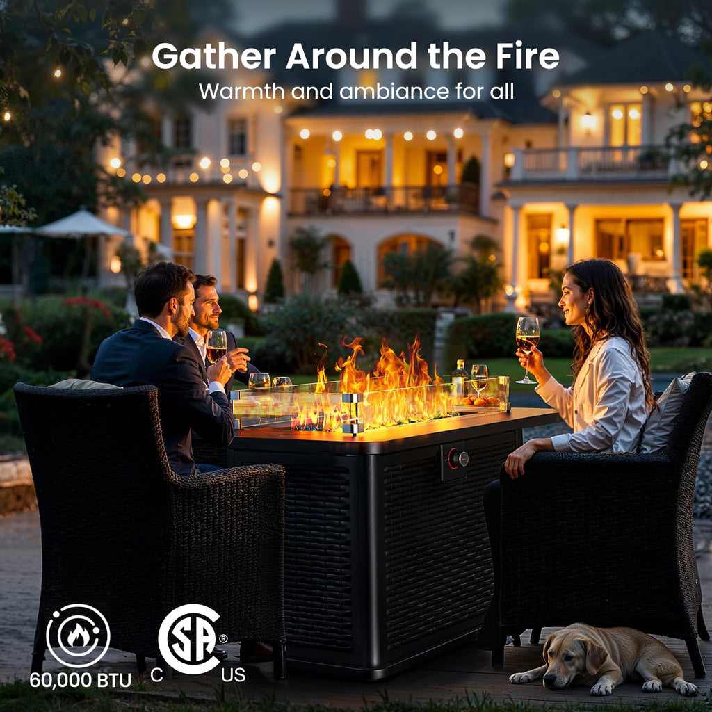 43-Inch Rectangular Propane Fire Pit – 60,000 BTU Output, Premium Gas Fire Pit Table for Outside Patio, 304 Stainless
