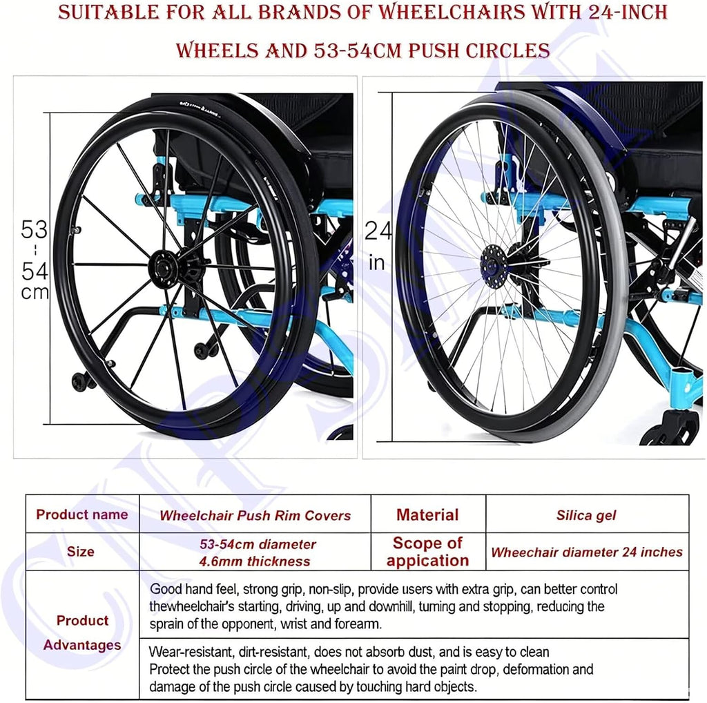 24inch Silicone Wheelchair Push Rim Covers, Non-Slip Wear-Resistant Hand Push Cover, Wheelchair Handrim Covers, Wheelchair Rear Wheel Cover for Improve Grip and Traction
