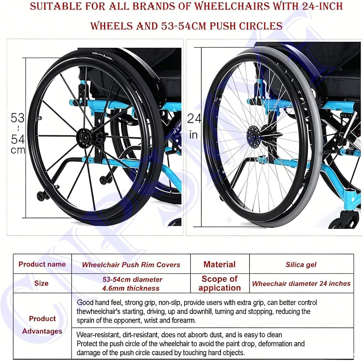 24inch Silicone Wheelchair Push Rim Covers, Non-Slip Wear-Resistant Hand Push Cover, Wheelchair Handrim Covers, Wheelchair Rear Wheel Cover for Improve Grip and Traction