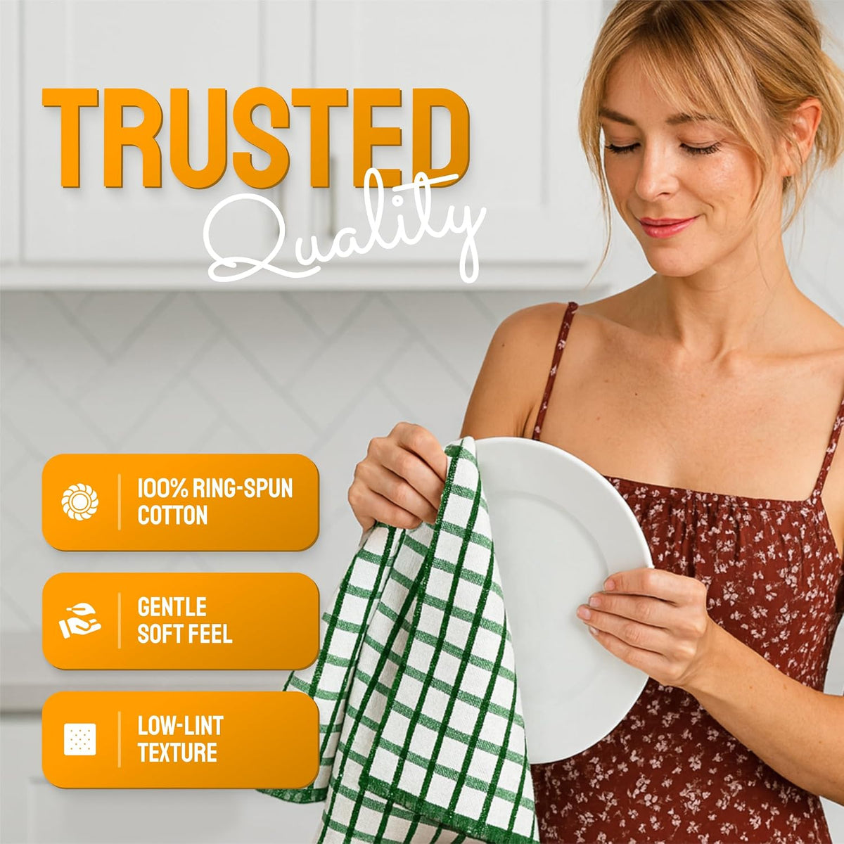 Premium Dish Towels for Kitchen, 8 Pack, 16x26 - 100% Cotton Kitchen Towels with Hanging Loop, Ultra Absorbent and