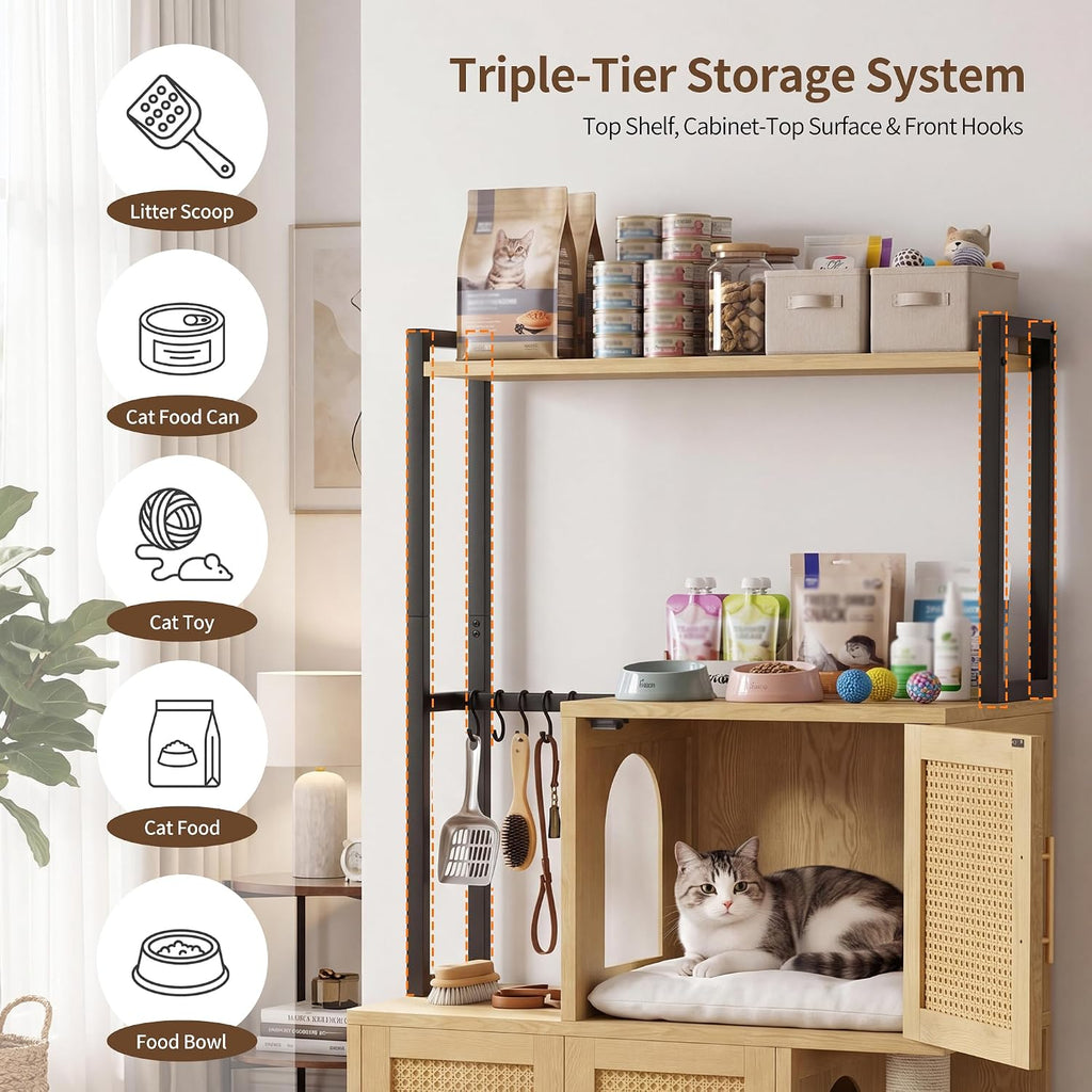 Cat Litter Box Enclosure with Cat Tree & Storage Shelf, HCLB003N