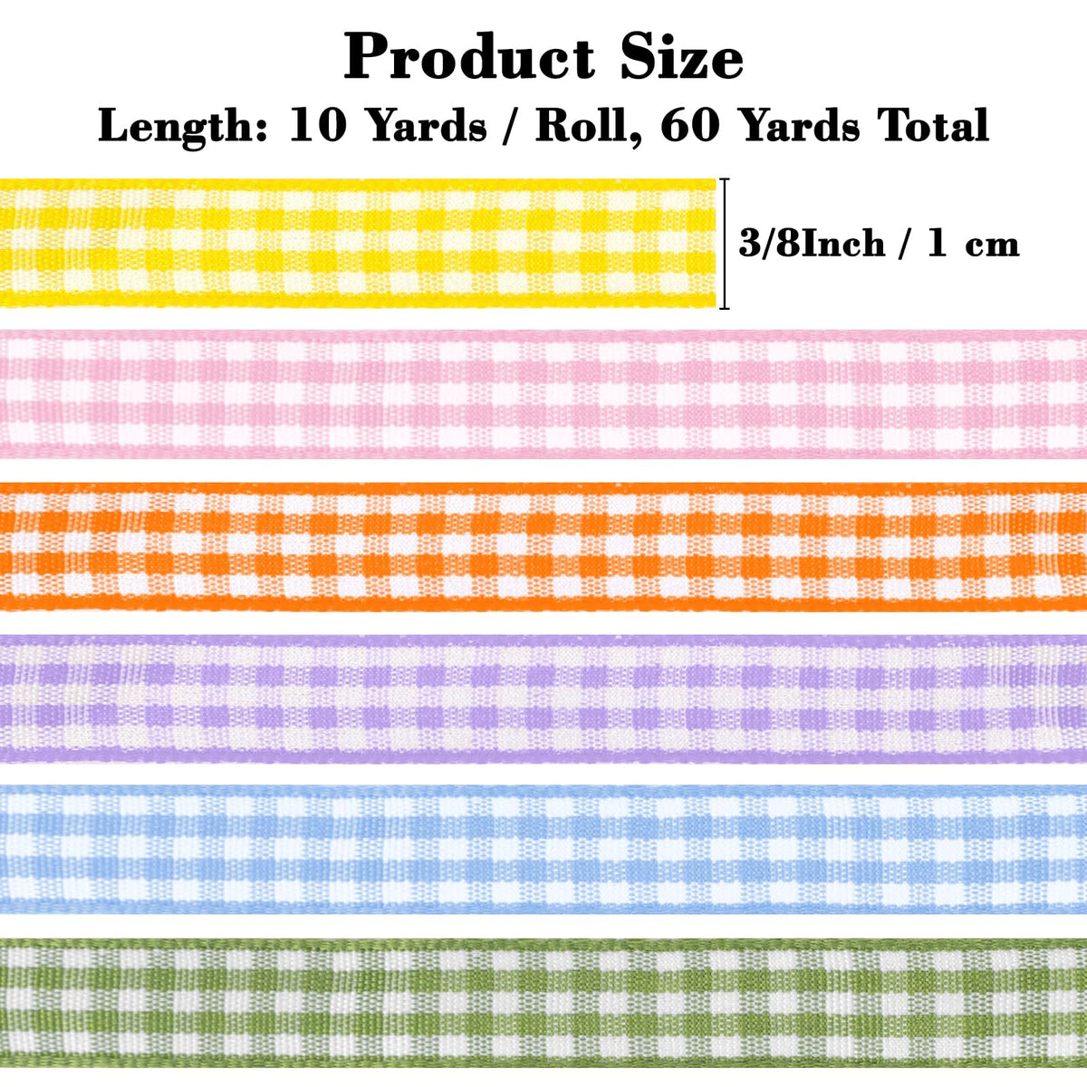 6 Rolls Pastel Gingham Ribbon - 3/8'' x 60 Yds Plaid Ribbon Checkered Ribbon for Gift Wrapping Crafts Baby Shower