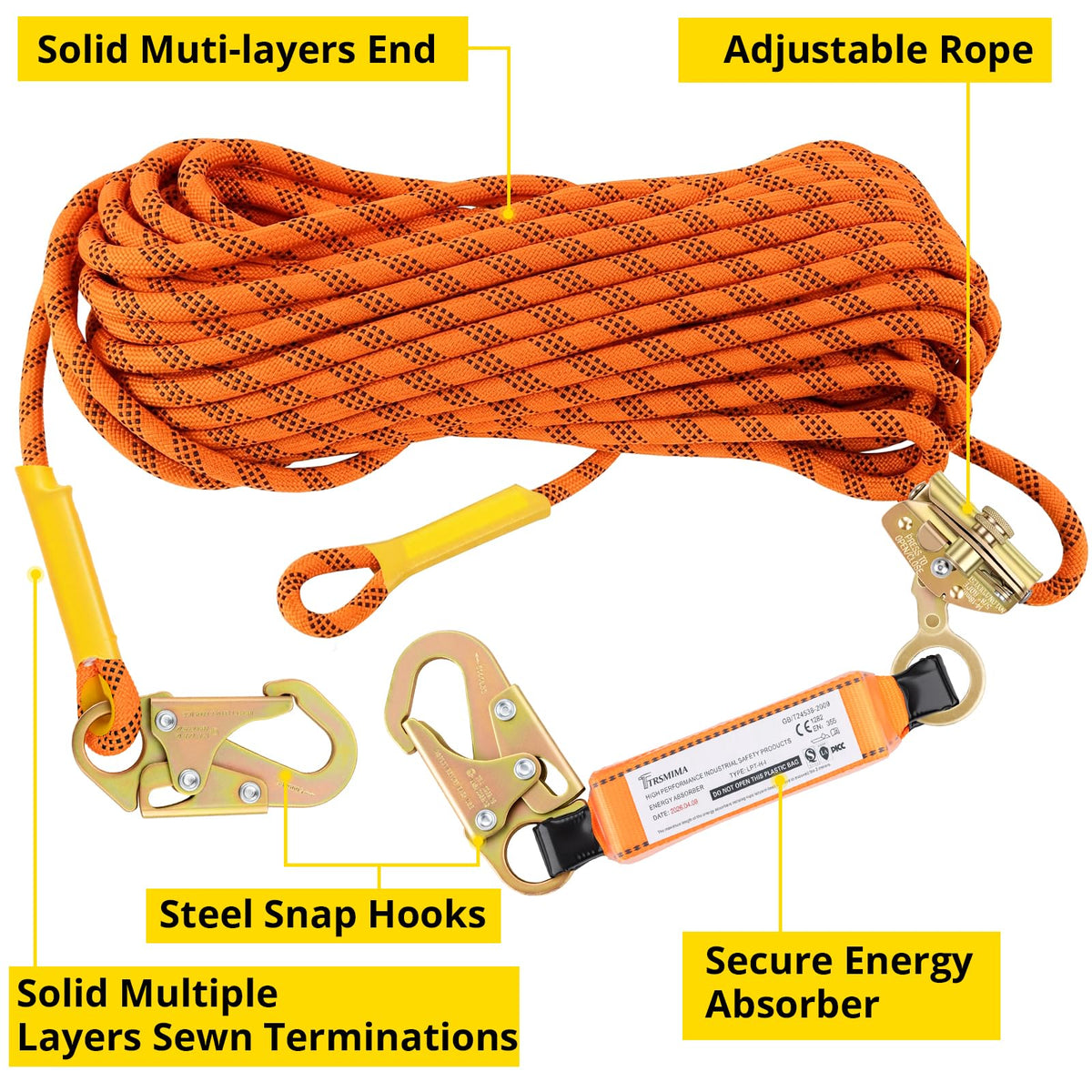 TRSMIMA Roofing Fall Protection Rope - 25ft Safety Rope for Roofing