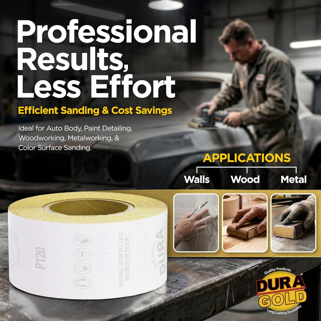 Dura-Gold Gold PSA Longboard Sandpaper, 120 Grit, 20 Yard Roll, 2-3/4" Wide