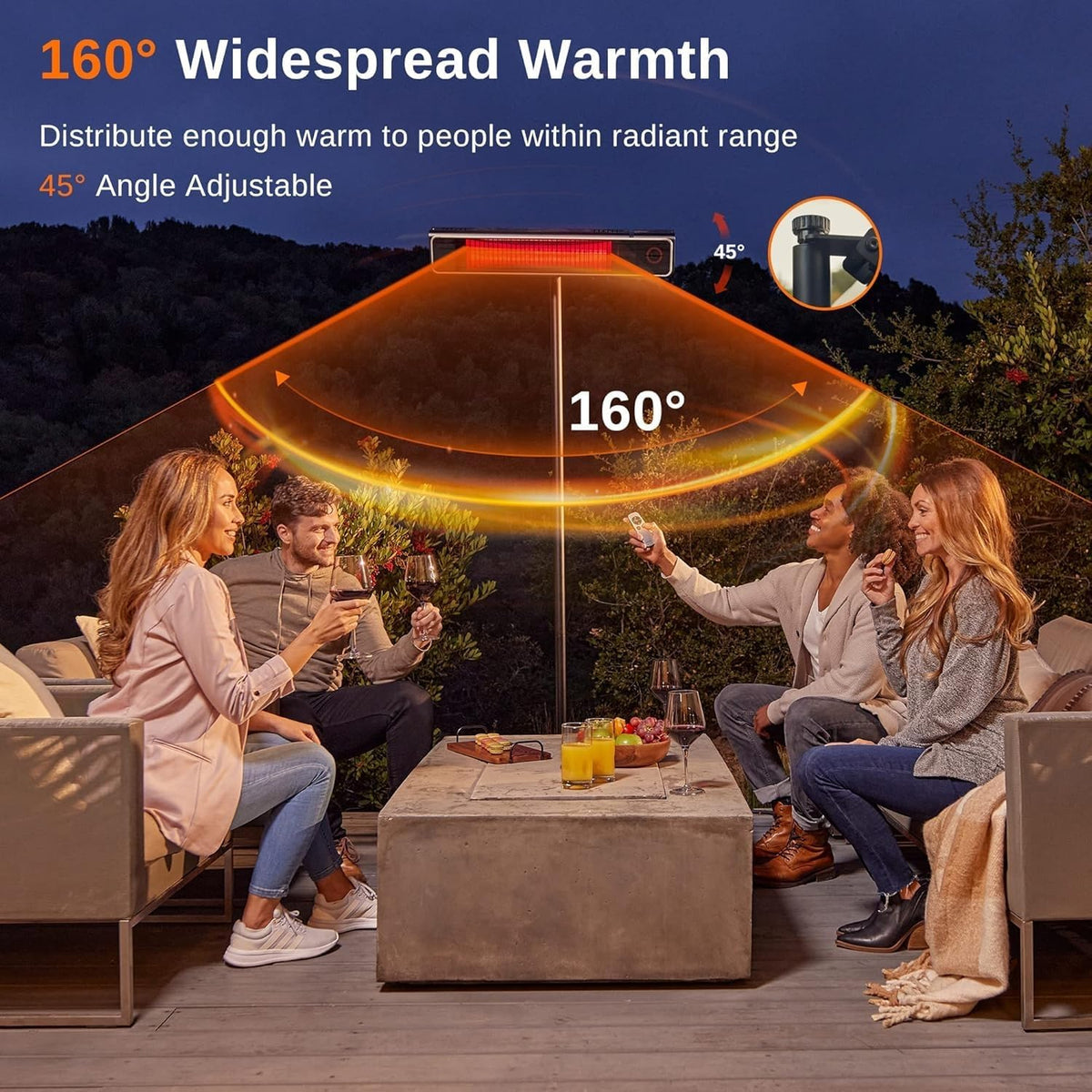 Patio Heater, 1500W Standing Indoor Outdoor Heaters for Patio with Nanocrystal Glass-ceramic, 3 Heat Settings & 24h
