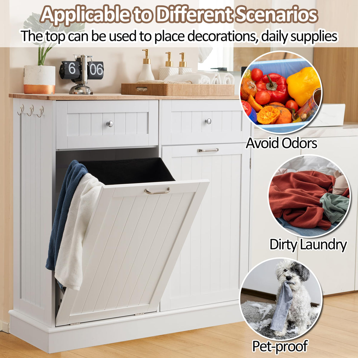 13 Gallons Tilt Out Trash Can Cabinet Hidden Kitchen Trash Can, White