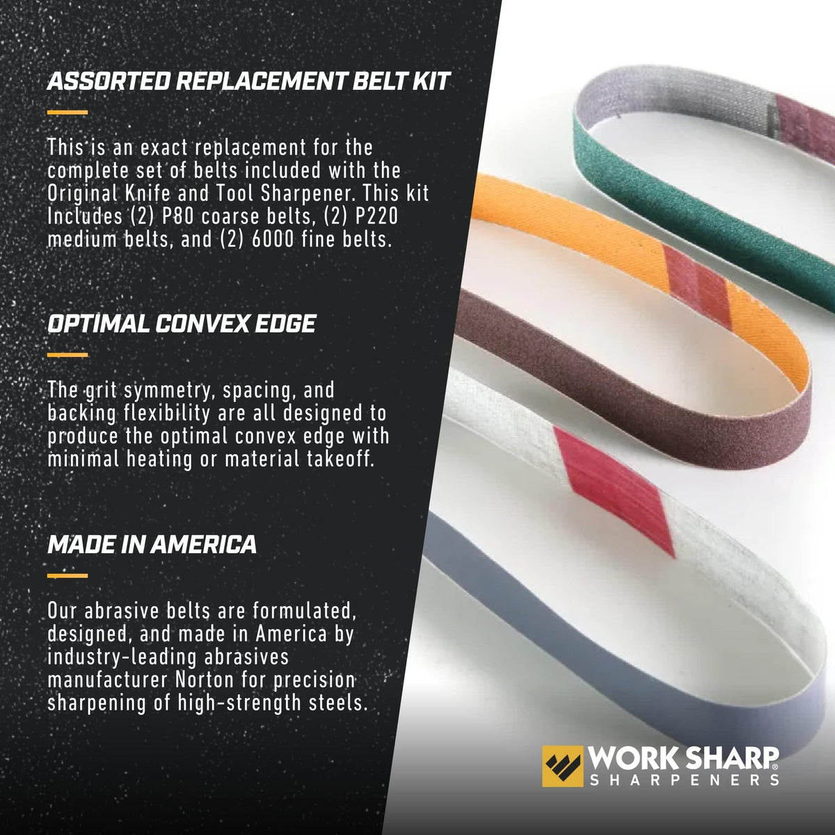 Official Work Sharp Knife & Tool Sharpener Assorted (P80, P220, 6000) Replacement Belt Kit