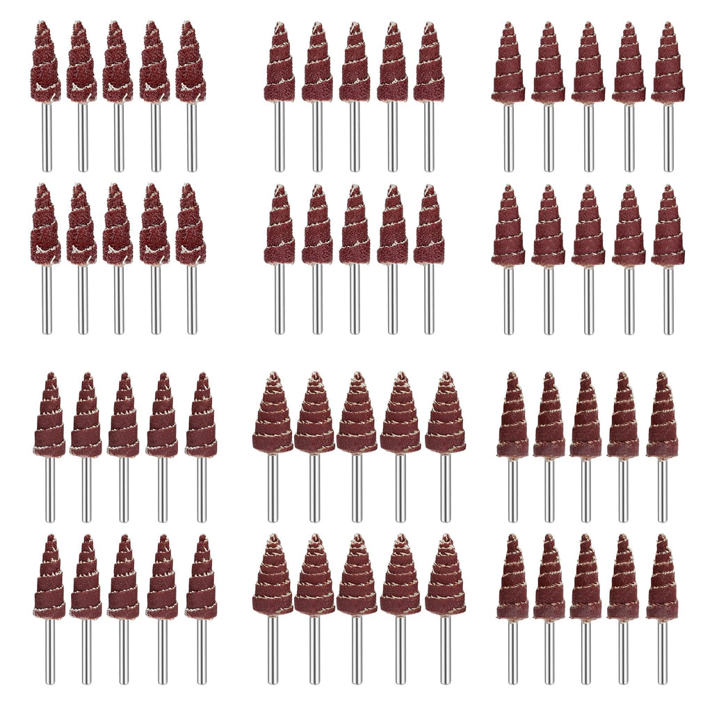SUNJOYCO 60 PCS Abrasive Flap Wheel Sander, 1/8" Round Shank Cone Shape Abrasive Sandpaper Grinding Head Rotary Tool for Polishing, Die Grinder Flap Wheel for Drill, 80, 120, 240, 320, 400, 600 Grit