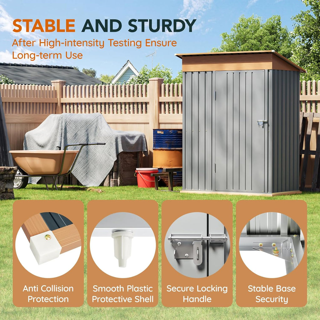 5x3FT Outdoor Storage Shed with Lockable Door(Matte Gray) | Garden Steel Shed with Slooping Roof,Compact Metal Tool