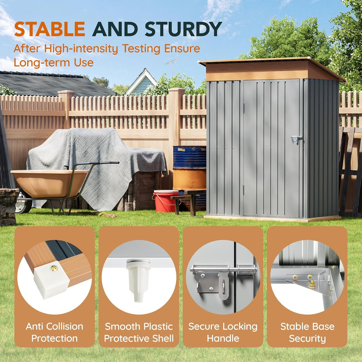 5x3FT Outdoor Storage Shed with Lockable Door(Matte Gray) | Garden Steel Shed with Slooping Roof,Compact Metal Tool