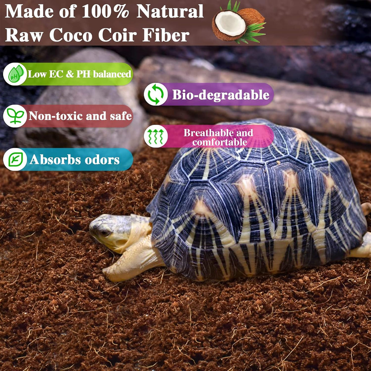 4 Pack Coconut Fiber Substrate, Premium Coco Coir Reptile Substrate