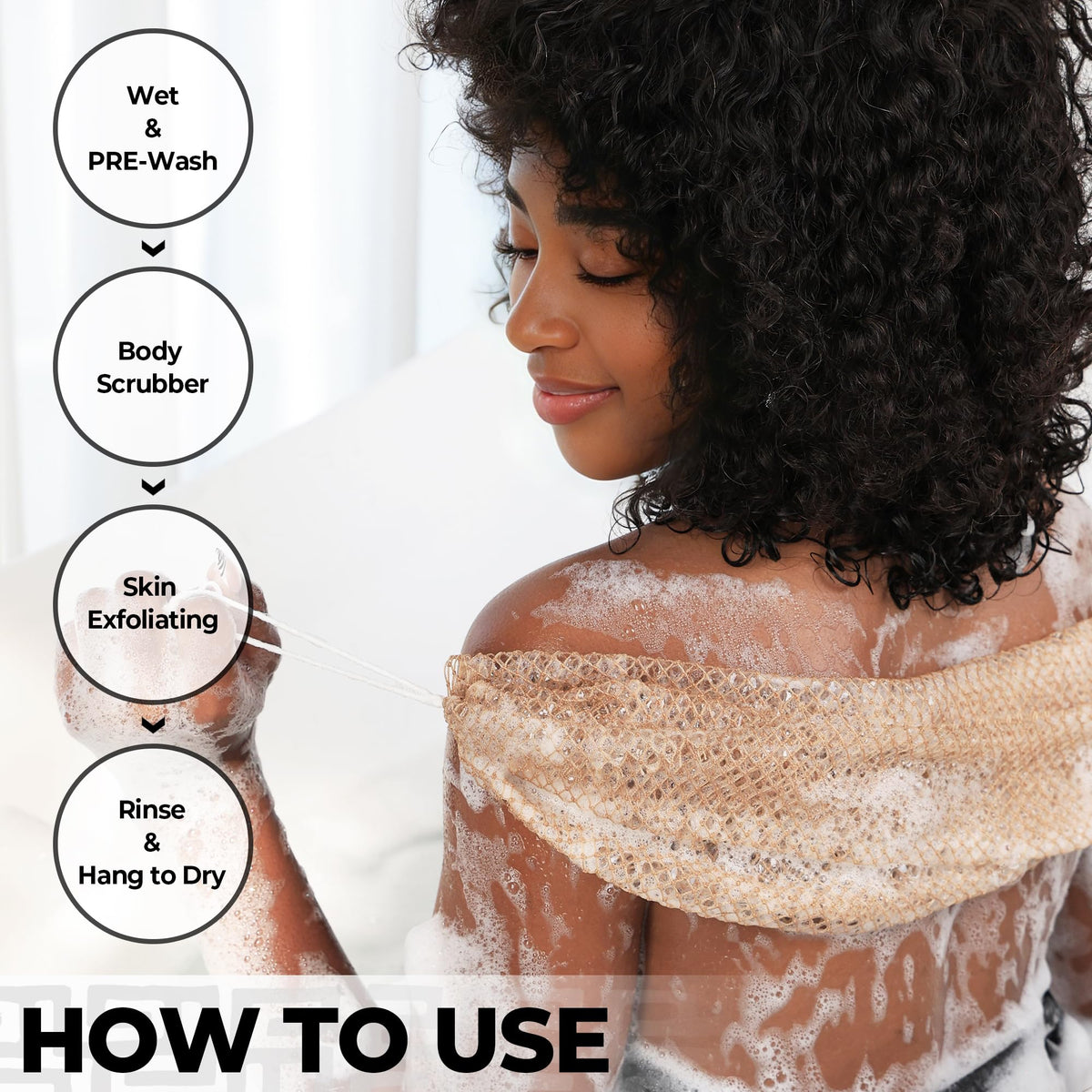 African Net Sponge Authentic - 4 Pack Exfoliating Body Scrubber Bath Sponge - Loofah Washcloth Back Scrub for Shower