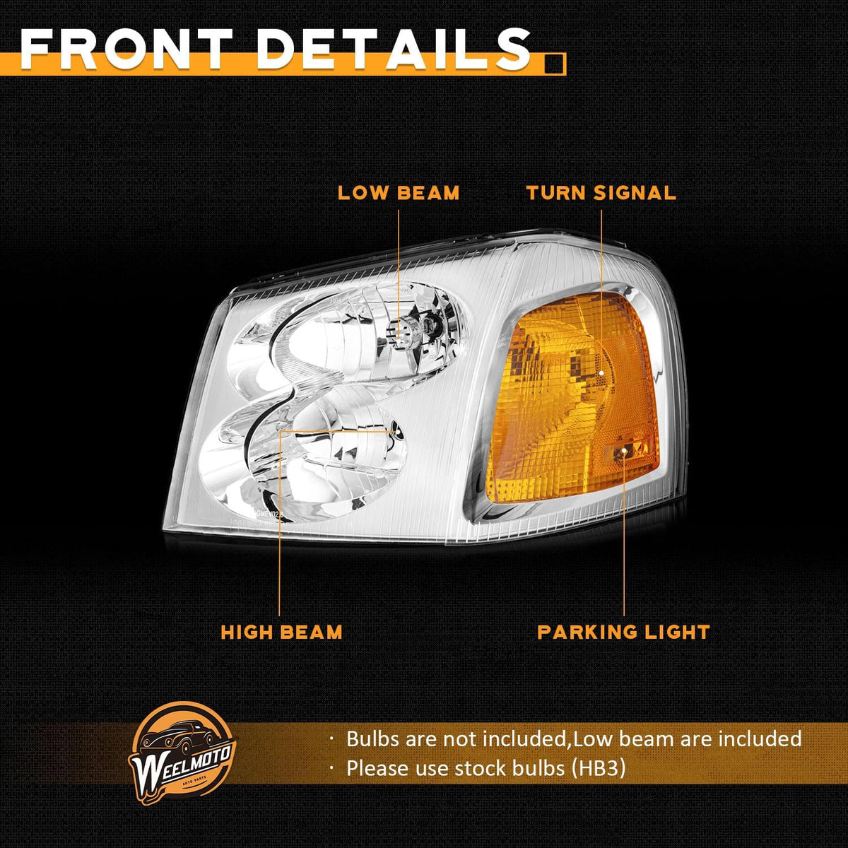 WEELMOTO Halogen Headlights Assembly for 2002-2009 GMC Envoy