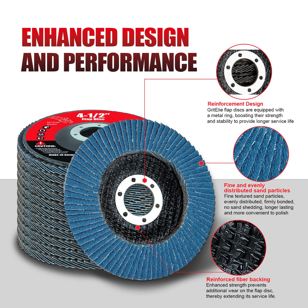 GritElite 60 Pack Flap Discs 80 Grit, 4 1/2" x 7/8" for Angle Grinder,Type 29 Zirconia Grinding Wheel for Metal,Wood,Stainless Steel, Sheet Metal