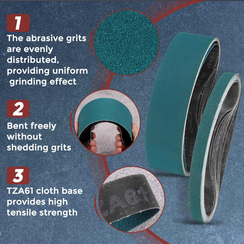 Kozelo 10 Pcs Sanding Belts 3/8 x 21 Inch 40 Grit Zirconia