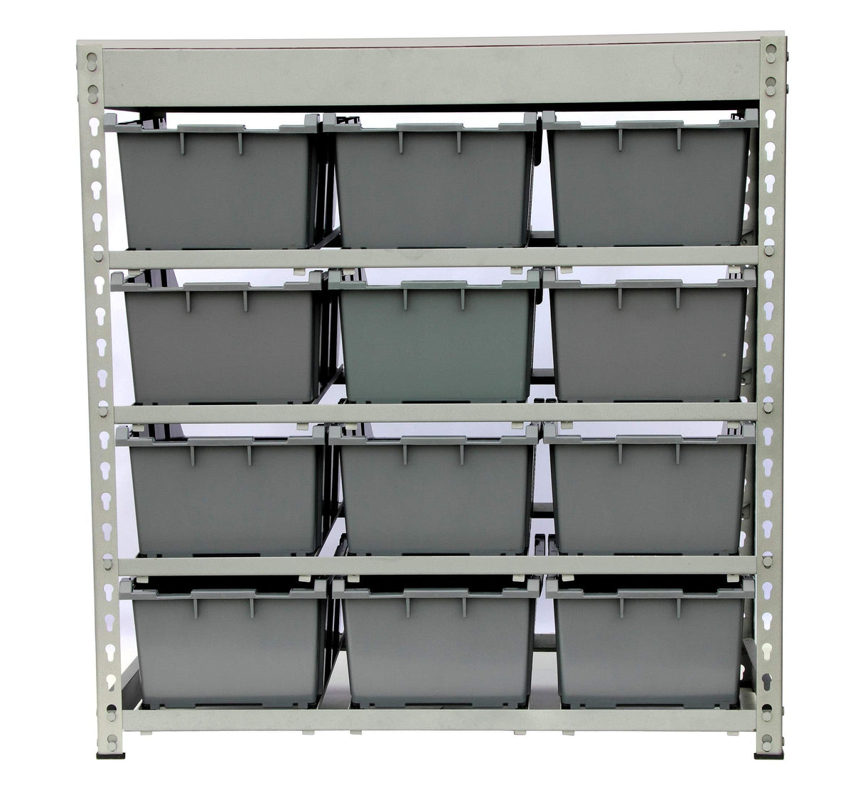 Bin Rack Boltless Steel Storage System Organizer w/ 12 Plastic Bins in 4 tiers