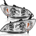 TUSDAR Headlight Assembly Set for 2004-2005 Honda Civic Driver and Passenger Side (Chrome Housing with Amber Reflector)