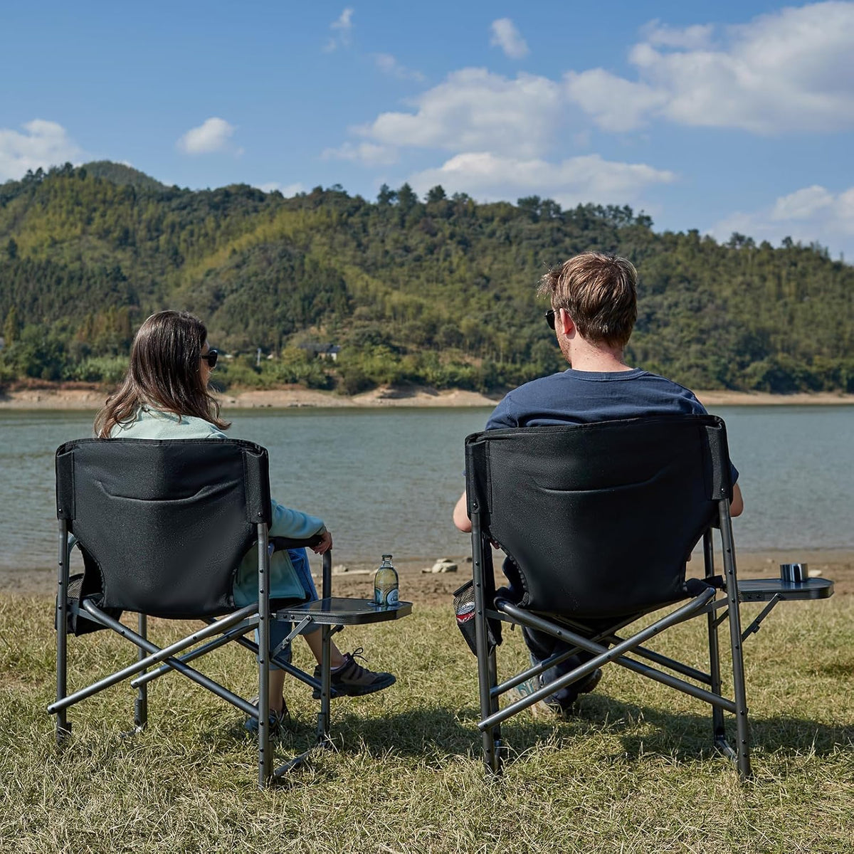 Aluminum Oversized Camping Chair, Support 400lbs | Lightweight Directors Chair Foldable with Side Table Detachable