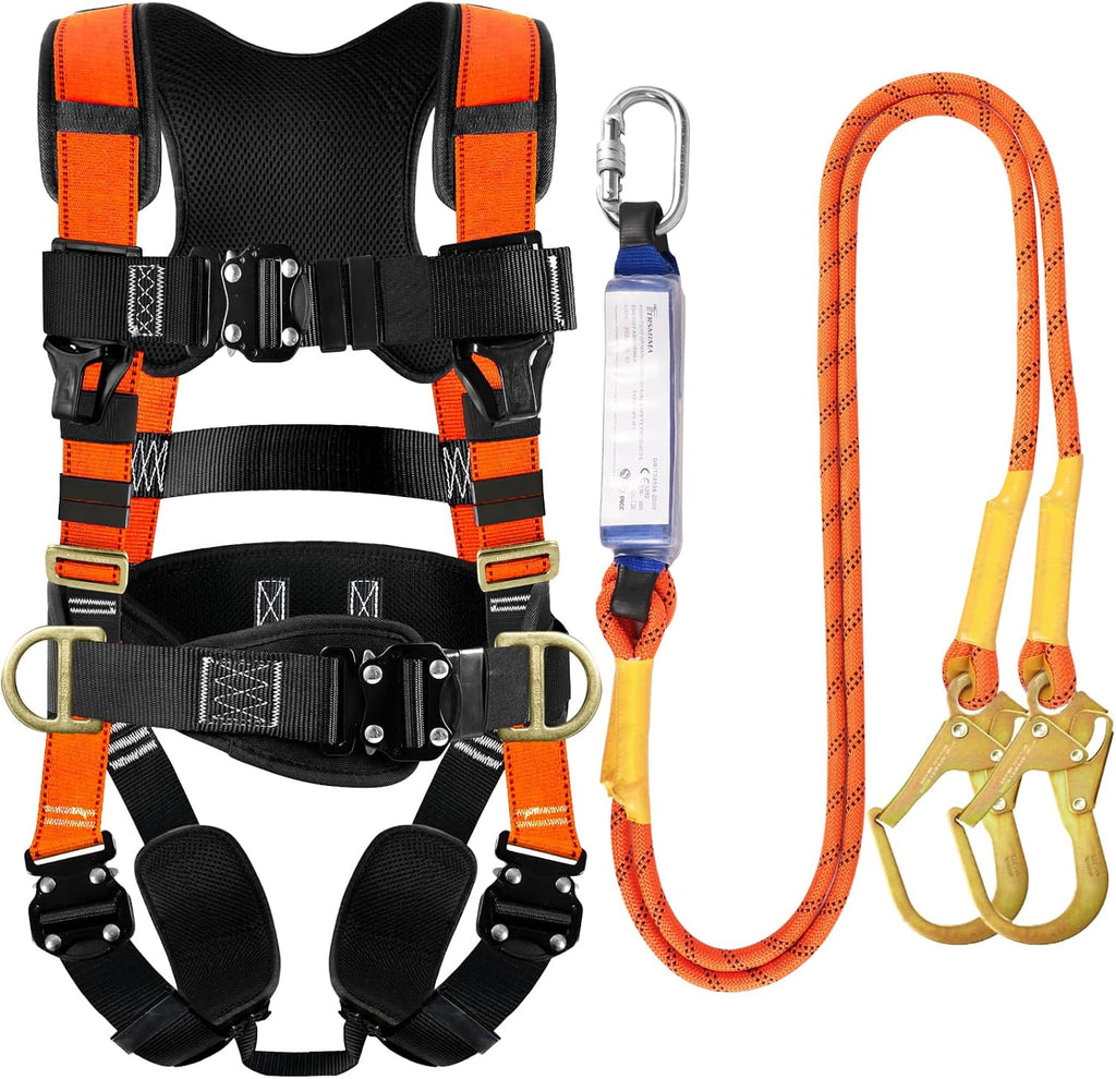 TRSMIMA Safety Harness Fall Protection - Harness Kit for Men Construction | Fall Arrest Roofing Harness Kit Men Full
