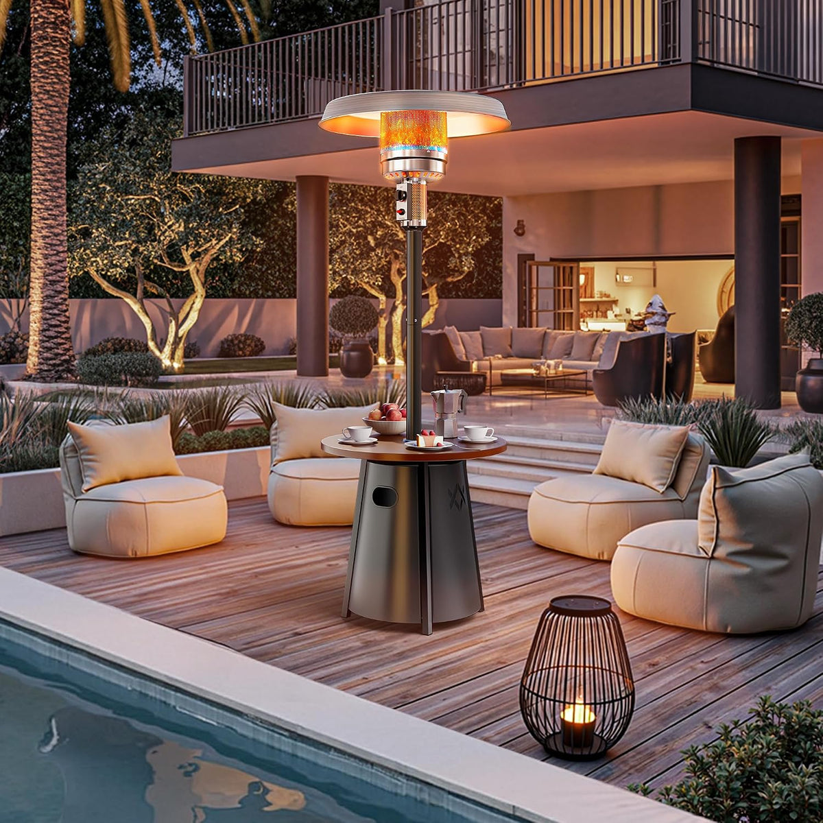 Outdoor Heaters for Patio with Round Table Design, Premium 304 Stainless Steel Burner, Triple Protection System