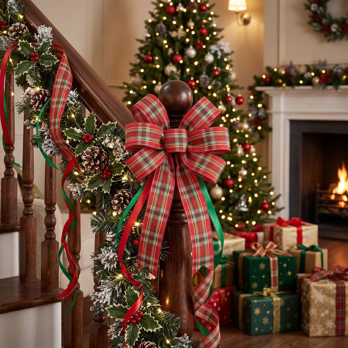 Christmas Red Plaid Wired Ribbon