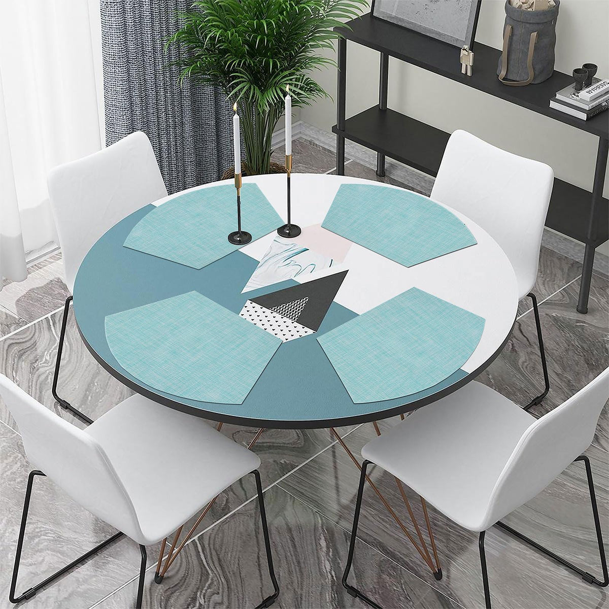 Wedge Placemats Set of 4 Woven Vinyl Round Table Placemats Wipe Clean Round Table Mats Indoor Outdoor, Blue