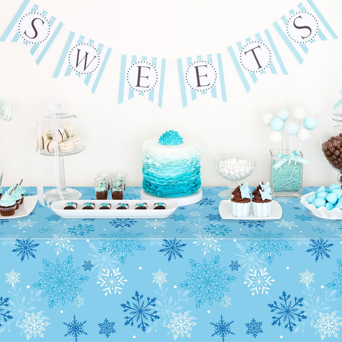 4Pcs Snowflake Tablecloth Christmas Snowflake Disposable Plastic Table Cloth Winter Wonderland Table Cover for Winter