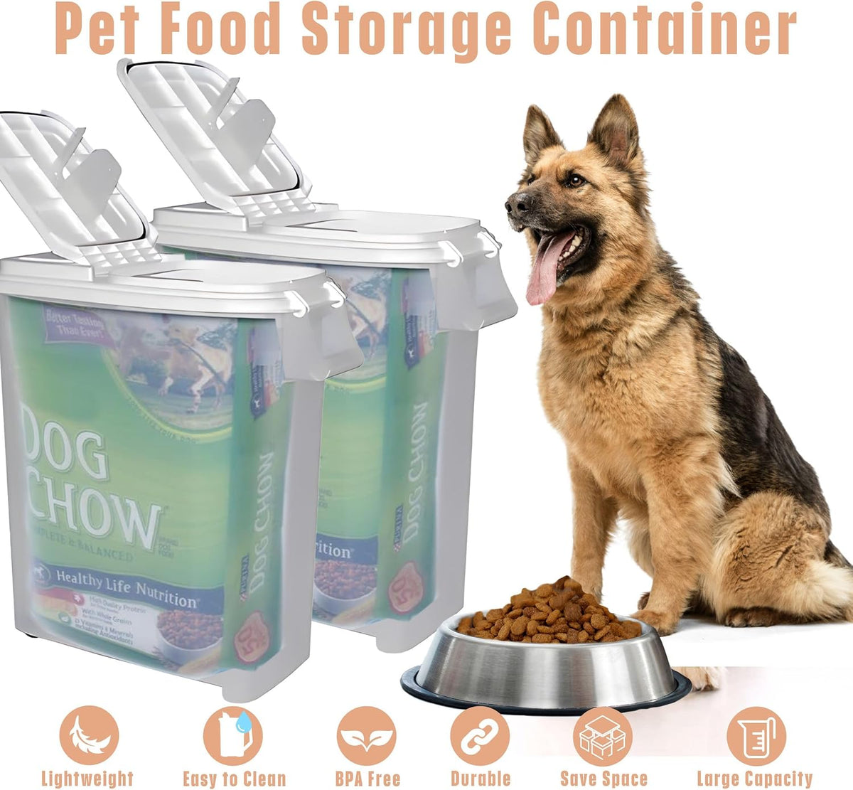 Airtight Rolling Pet Food Storage Container, 50 Quart, with Scoop