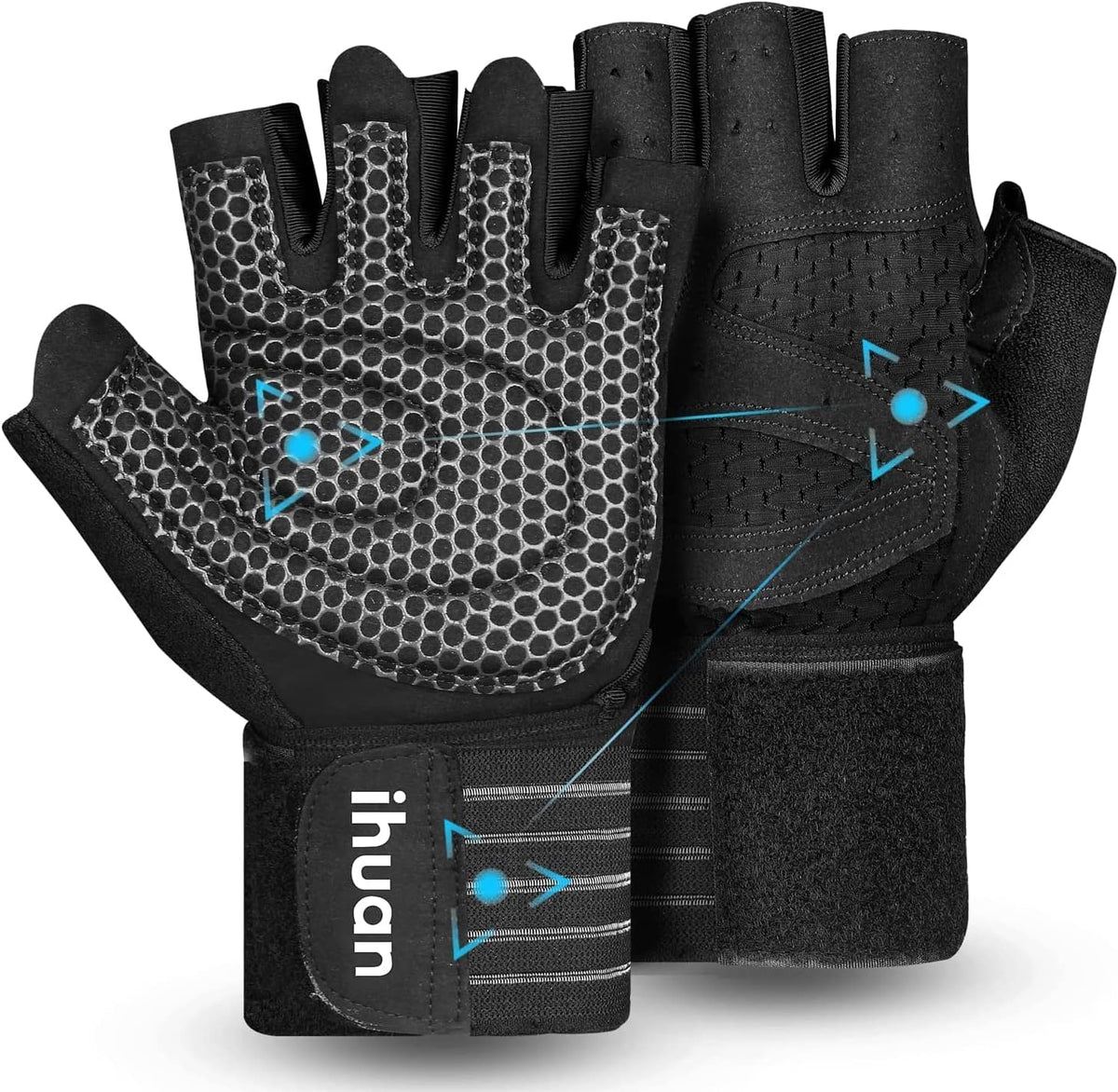 Ventilated Weight Lifting Gym Workout Gloves with Wrist Wrap Support for Men & Women, Full Palm Protection