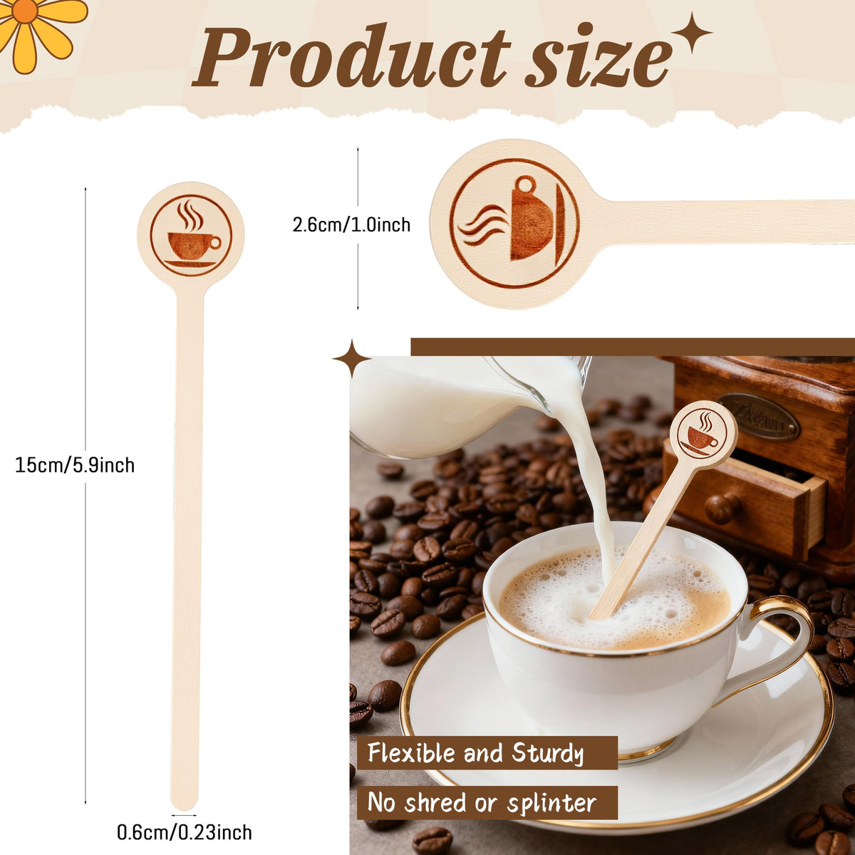 Wooden Coffee Stirrers 500-Pack Coffee Stir Sticks 5.9 Inch Natural Birch Stir Sticks with Round Ends, Disposable