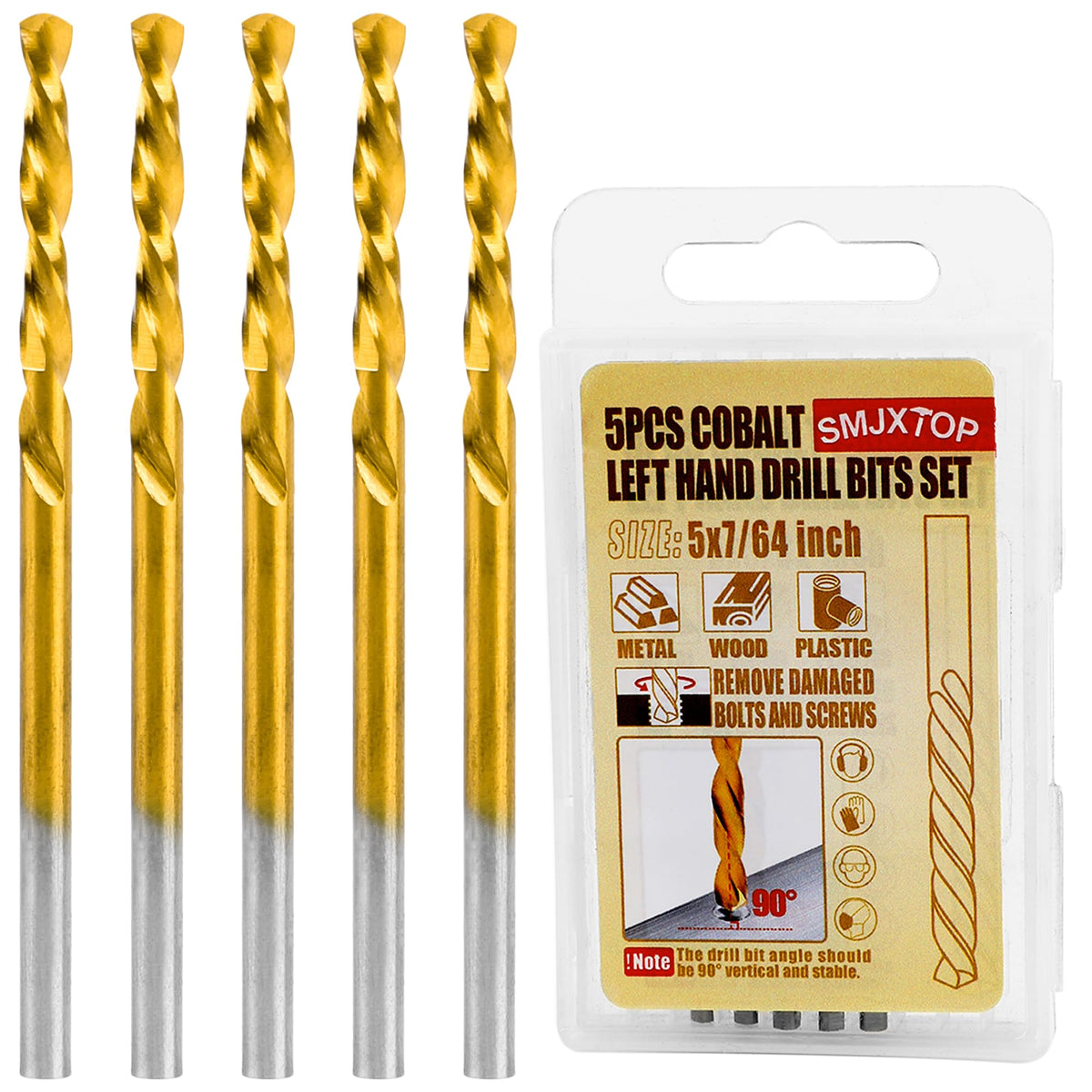 5PCS 7/64" M35 Cobalt Left Hand Drill Bits Set