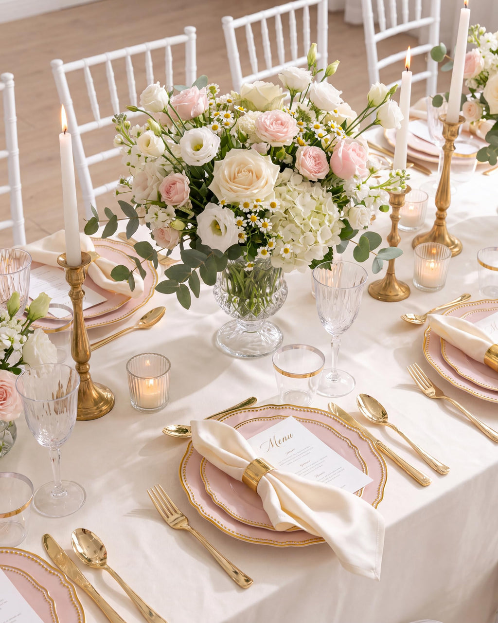 175 Pcs Pink and Gold Plastic Plates Wedding & Party
