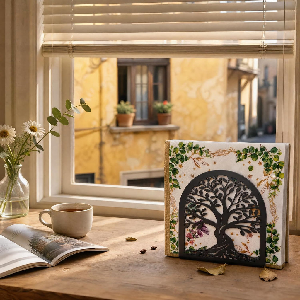 Napkin Holder for Table, Tree of Life Metal Napkin Dispenser, Black