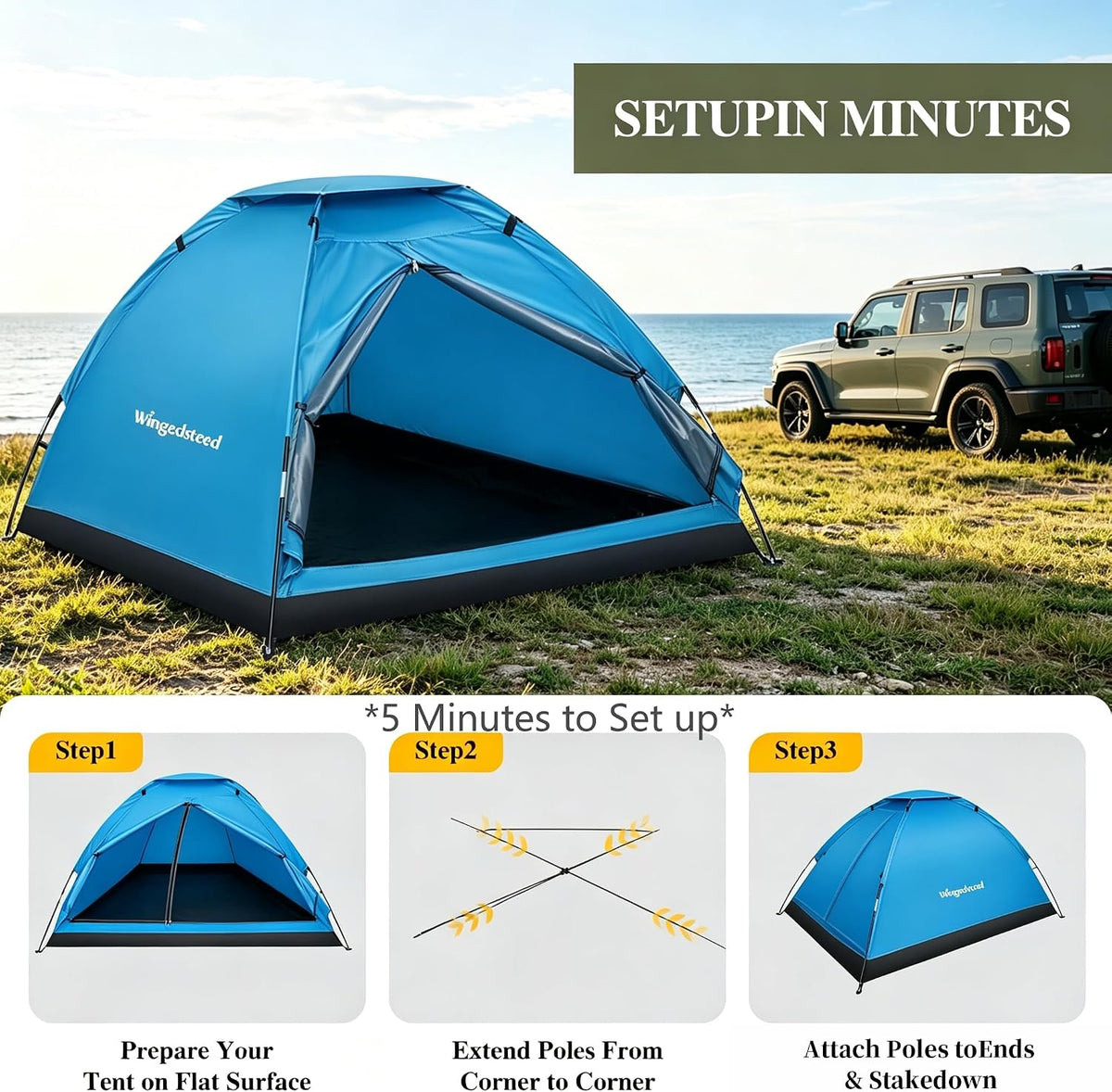 1-2 Person Camping Tent, Easy Manual Setup Dome Tent, Waterproof Windproof Lightweight Backpacking Tent with
