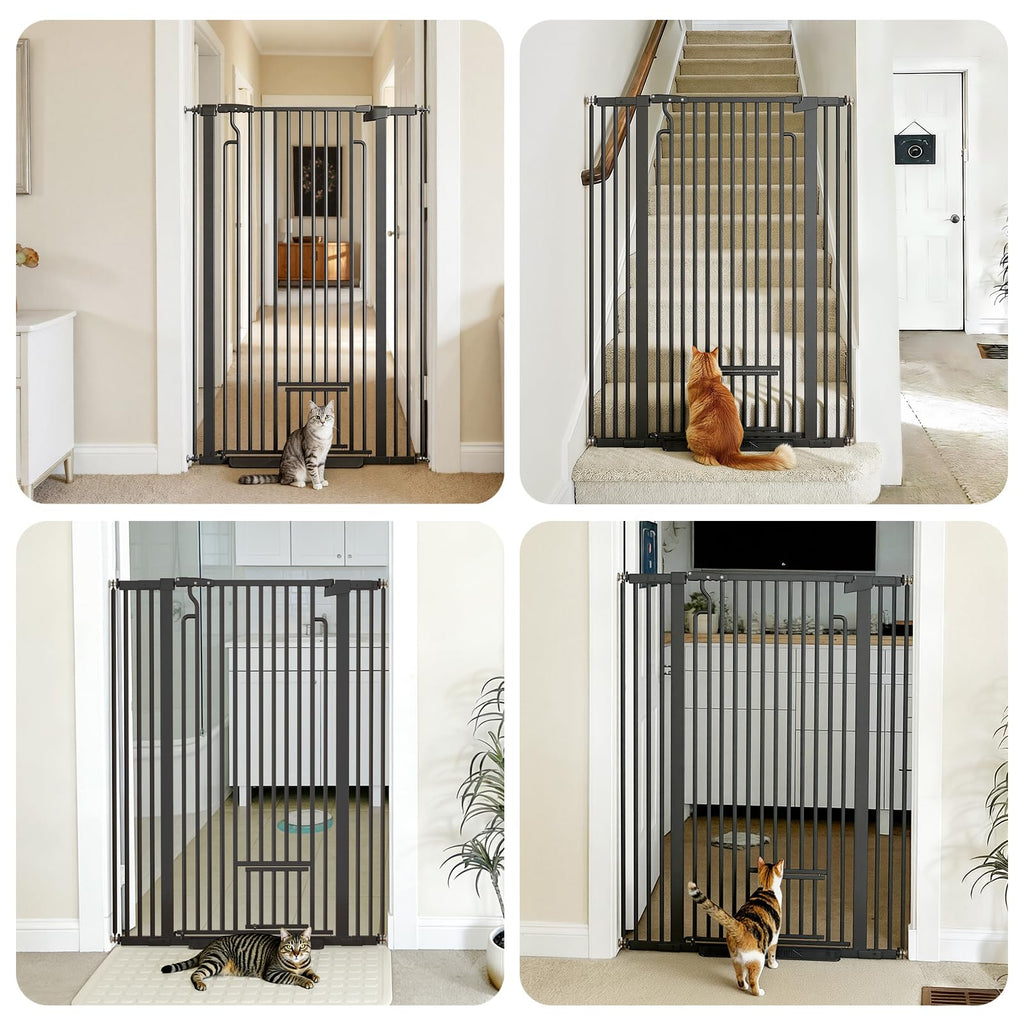 Extra-Tall Full-Height Anti-Jump Cat & Pet Safety Gate with No-Drill Pressure Mount & Auto-Close Walk-Through Door — Black