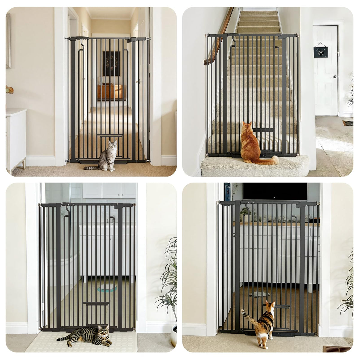 Extra-Tall Full-Height Anti-Jump Cat & Pet Safety Gate with No-Drill Pressure Mount & Auto-Close Walk-Through Door — Black