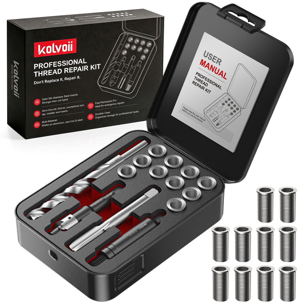 Kolvoii M11x1.5 Thread Repair Kit, 10 Solid 304 Stainless Steel Inserts