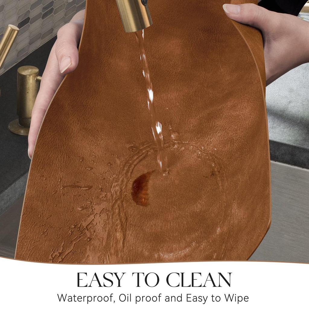 Vinyl Faux Leather Placemats, Set of 4, Reddish Brown
