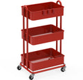 3-Tier Heavy Duty Metal Utility Rolling Cart, Red