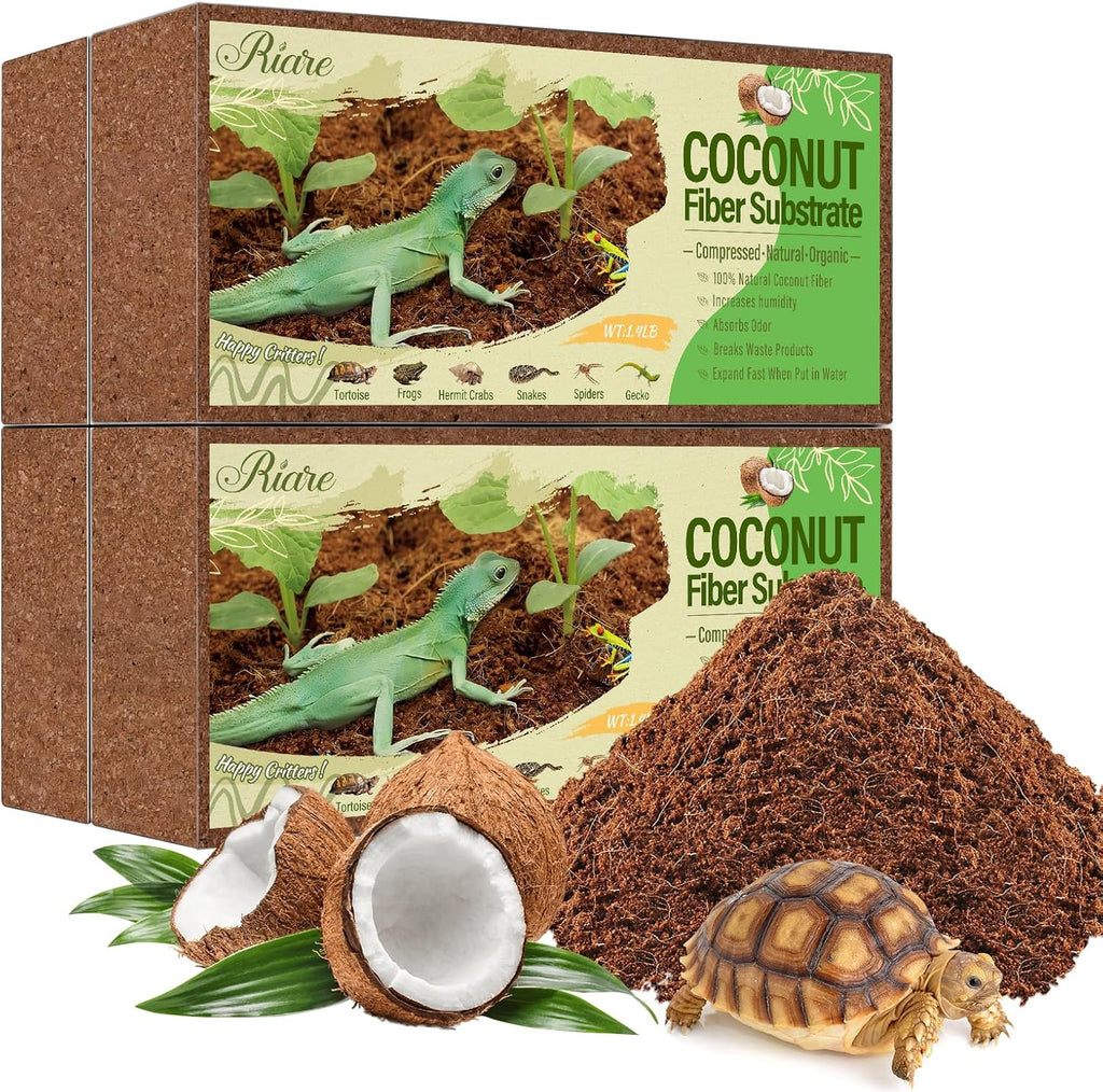 4 Pack Natural Coconut Fiber Substrate, Coco Coir Reptile Bedding