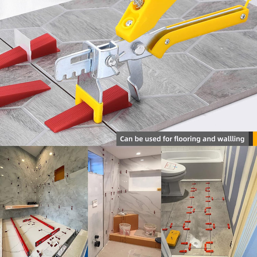 Tile Leveling System 1000-Piece Tile Leveling Spacer Clips and 300-Piece Reusable Wedges Tile Leveler Tool Set for