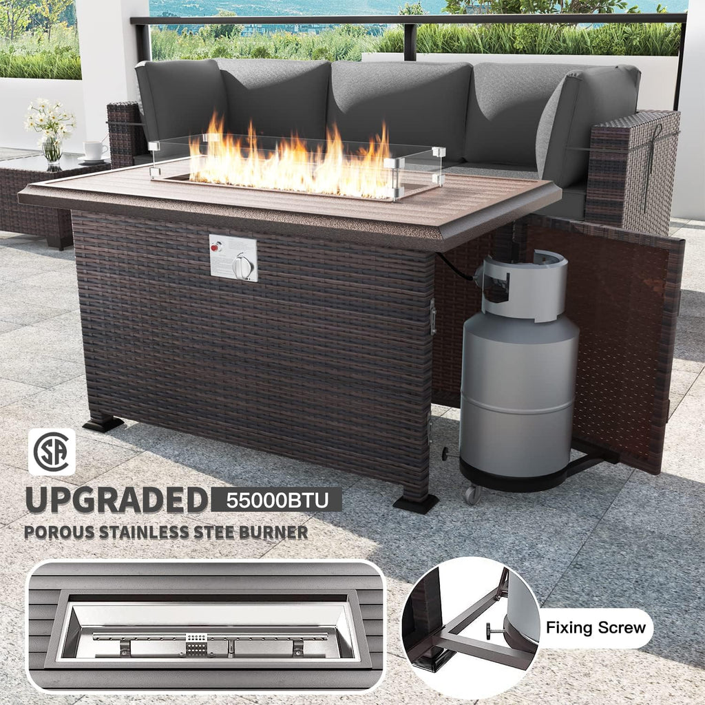 15 Piece Outdoor Wicker Patio Furniture Set with Fire Pit Table