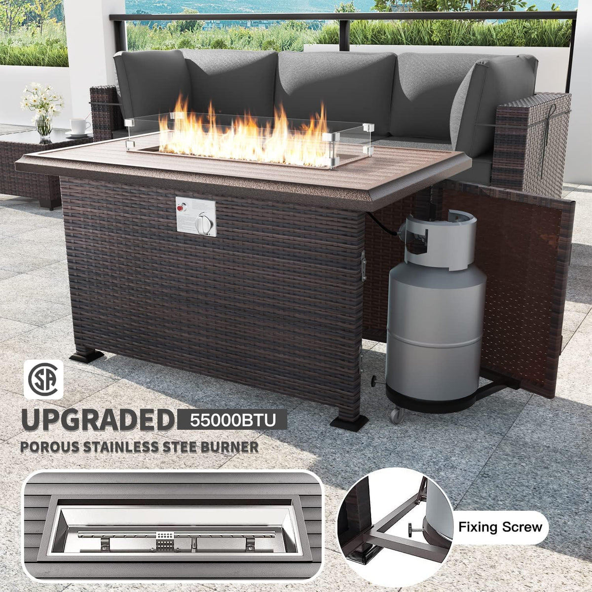 15 Piece Outdoor Wicker Patio Furniture Set with Fire Pit Table