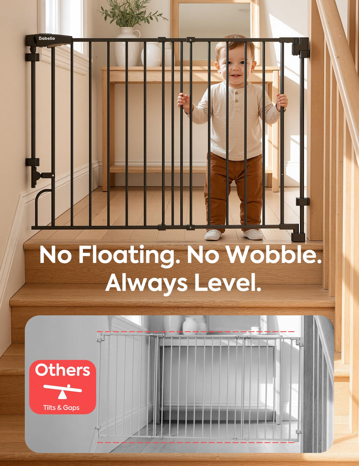 35.5-55" x 30" H Adjustable Hardware/Pressure-Mounted Pet & Child Safety Gate with Dual-Lock Walk-Through Swing Door for Stairs, Hallways & Wide Doorways — Black