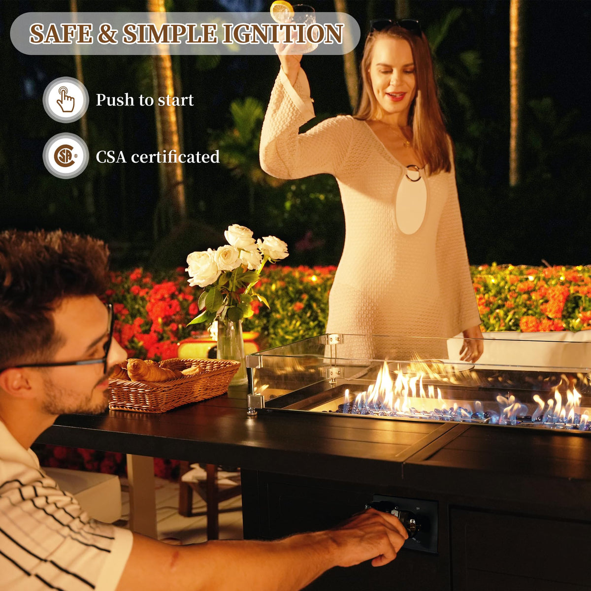 60" Outdoor Propane Fire Pit Table, 50,000 BTU Gas Fire Table